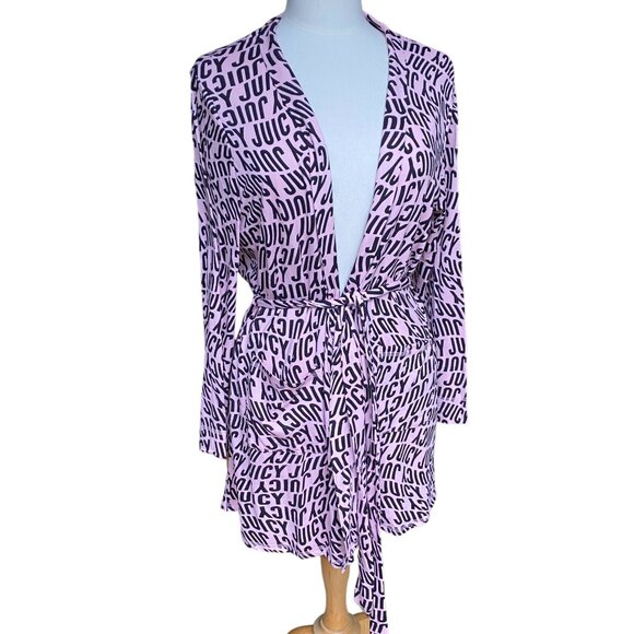 Juicy Couture Spell-Out Bathrobe-XL- Luxe Short Tie Jersey Knit Pink Spa Y2K 90s - Picture 1 of 12